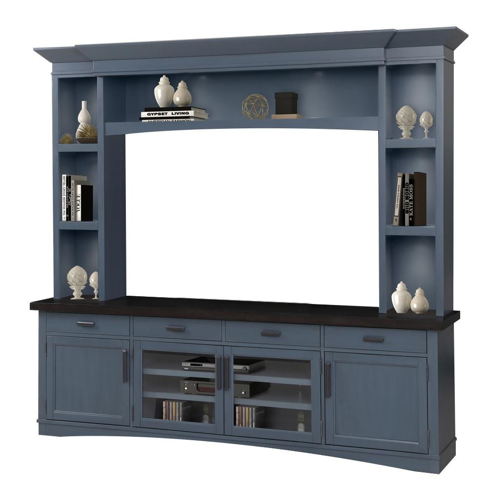 AMERICANA MODERN - DENIM 92 IN. TV CONSOLE WITH HUTCH AND LED LIGHTS