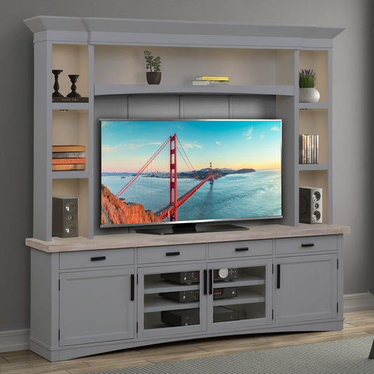 AMERICANA MODERN - DOVE 92 IN. TV CONSOLE WITH HUTCH, BACKPANEL AND LED LIGHTS