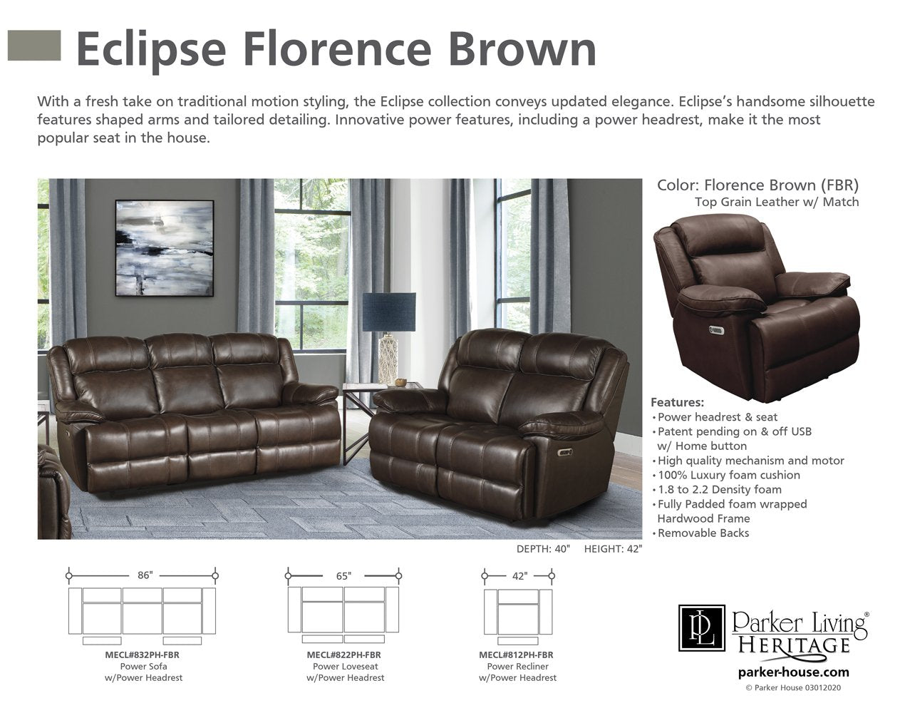 ECLIPSE - FLORENCE BROWN POWER RECLINING COLLECTION