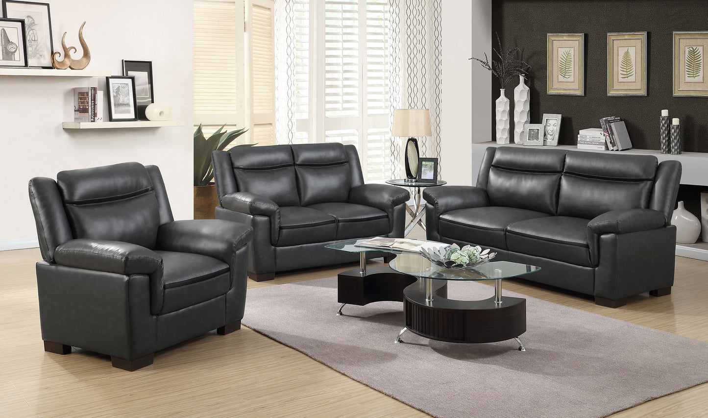 Arabella 3-piece Upholstered Padded Arm Sofa Set Grey