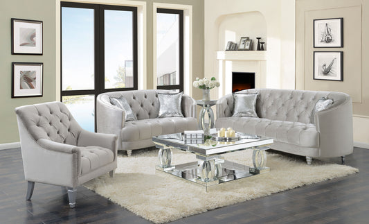 Avonlea 3-piece Upholstered Sloped Arm Sofa Set Grey Velvet