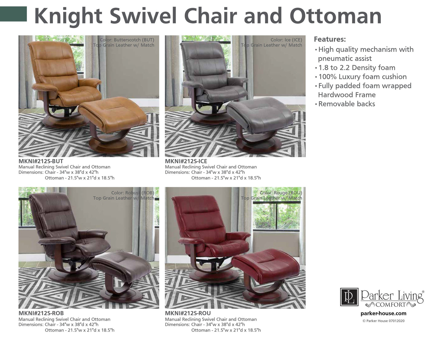 KNIGHT - ROUGE MANUAL RECLINING SWIVEL CHAIR AND OTTOMAN