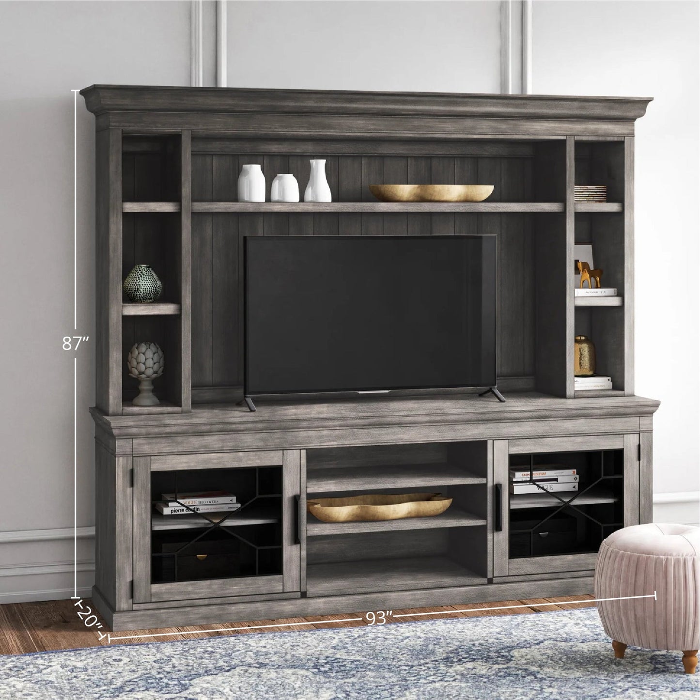 SUNDANCE - SMOKEY GREY 92 IN. CONSOLE WITH HUTCH & BACKPANEL