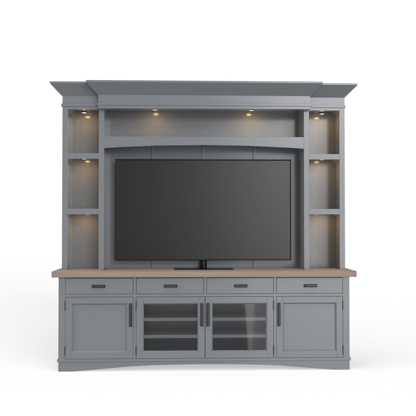 AMERICANA MODERN - DOVE 92 IN. TV CONSOLE WITH HUTCH, BACKPANEL AND LED LIGHTS