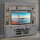 AMERICANA MODERN - DOVE 92 IN. TV CONSOLE WITH HUTCH, BACKPANEL AND LED LIGHTS