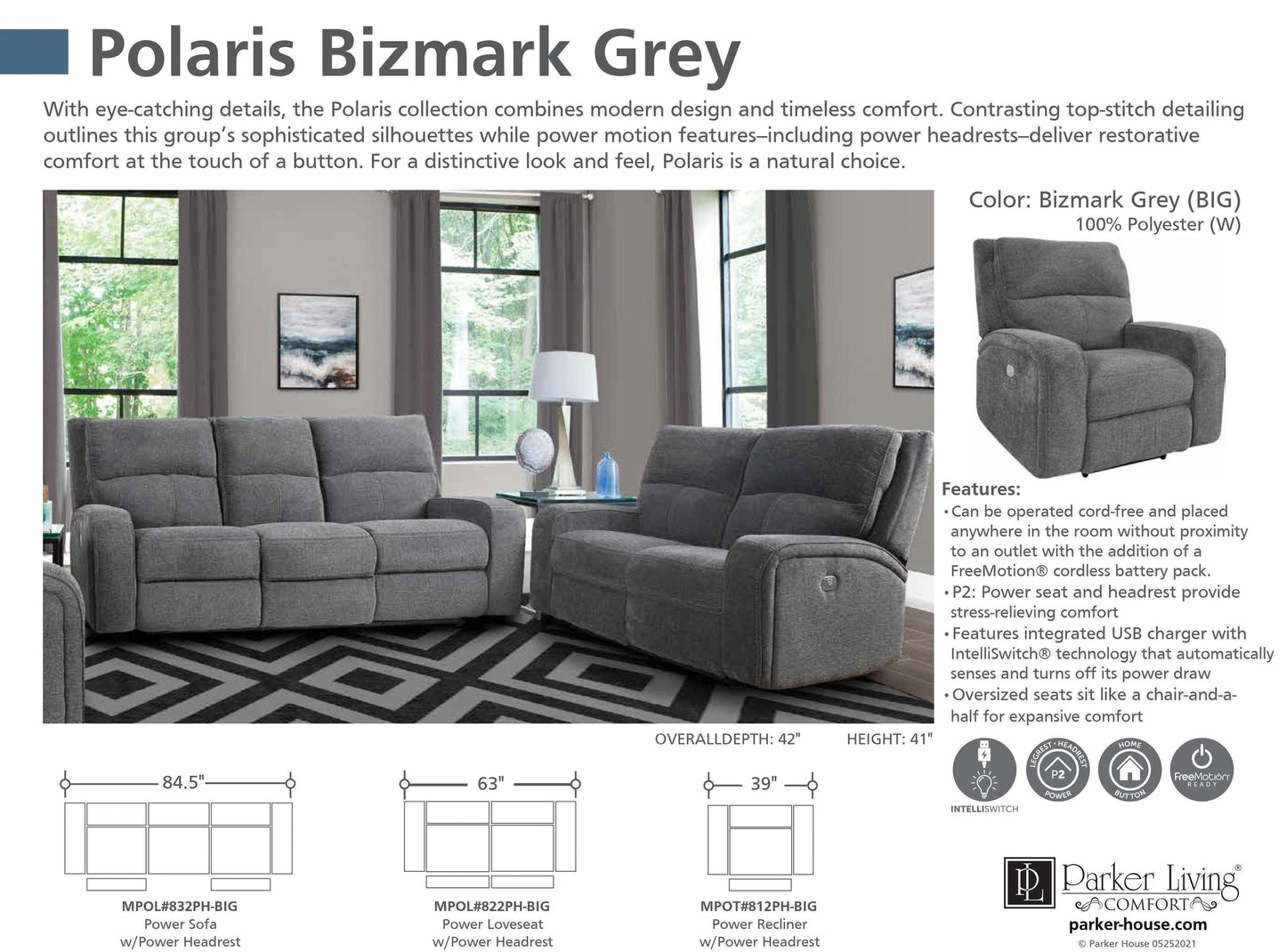 POLARIS - BIZMARK GREY POWER RECLINING COLLECTION