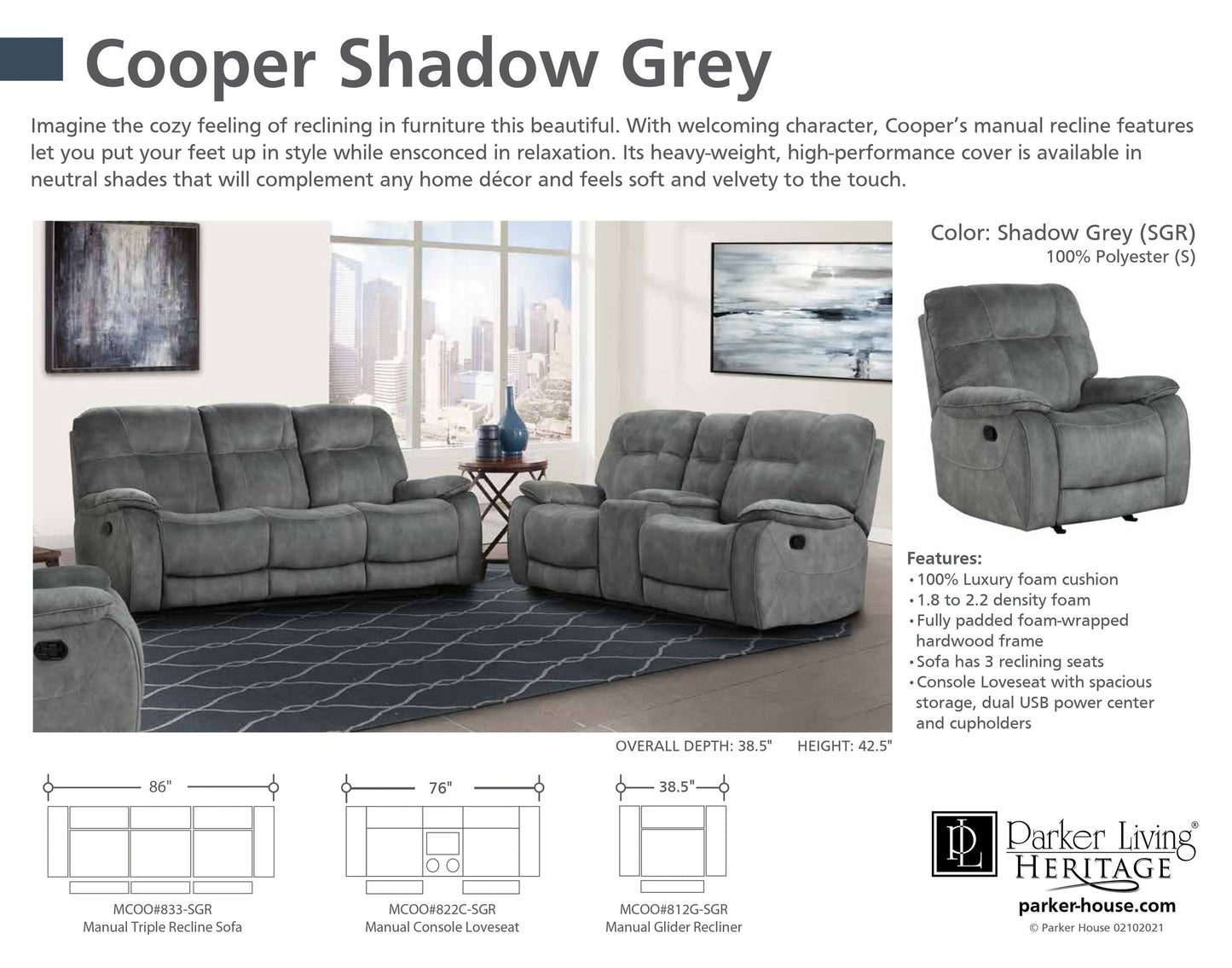 COOPER - SHADOW GREY MANUAL RECLINING COLLECTION