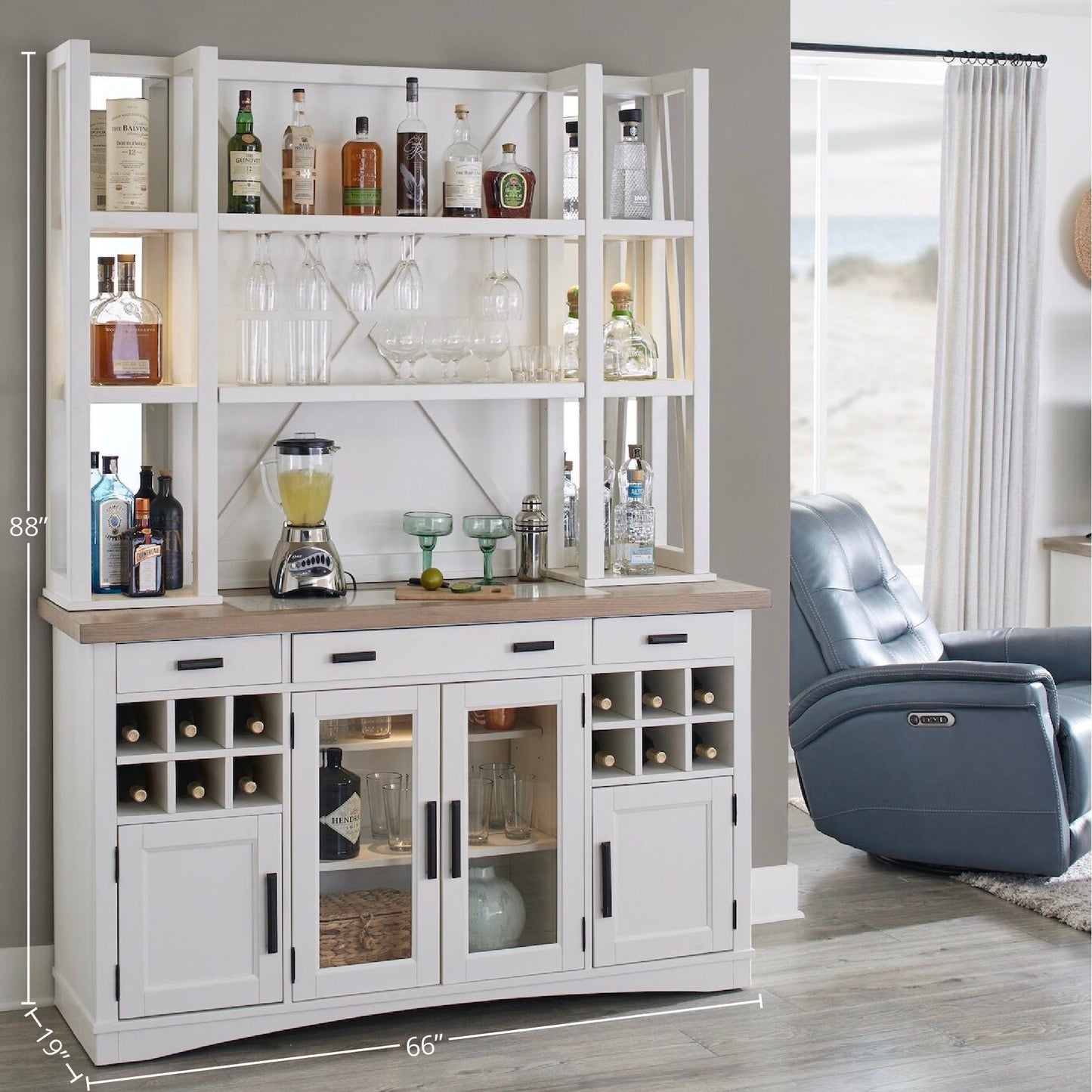 AMERICANA MODERN DINING 2PC 66 IN. BUFFET / BAR OPEN HUTCH WITH QUARTZ INSERT