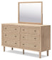 Cielden Full Upholstered Panel Bed with Mirrored Dresser, Chest and 2 Nightstands