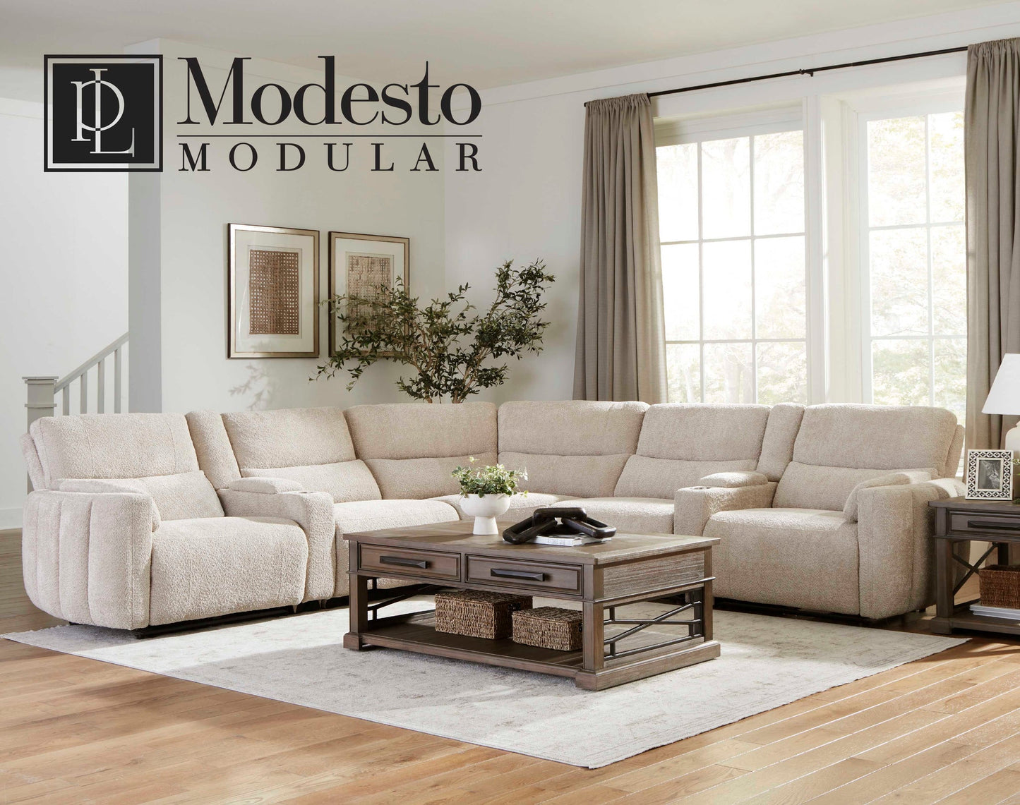 MODESTO - BUTTERCREAM 7PC MODULAR POWER RECLINING SECTIONAL WITH POWER ADJUSTABLE HEADRESTS