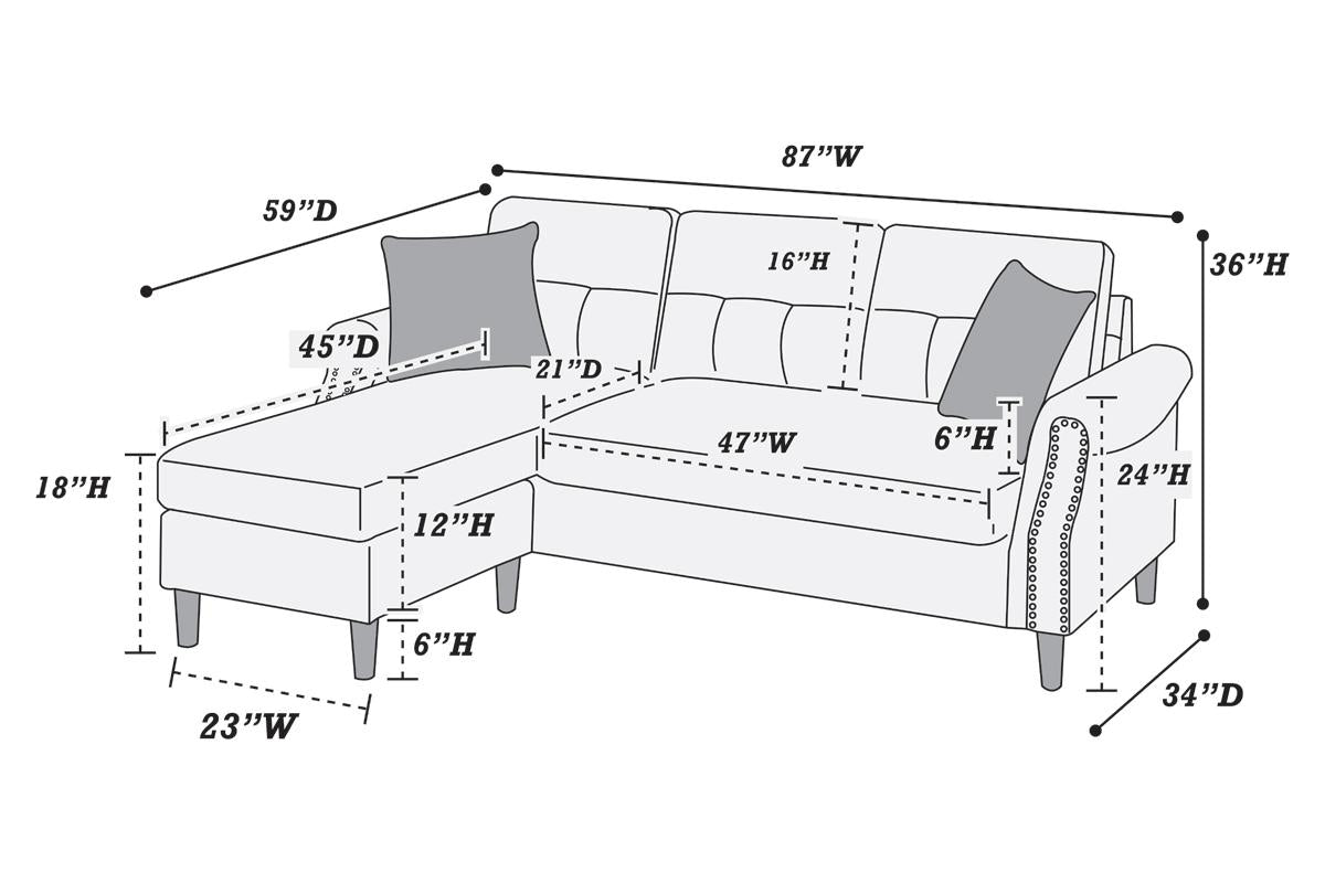 Reversible Sectional Set W/ 2 Accent Pillows