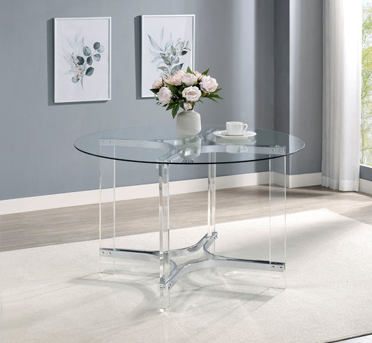 Adino 47-inch Round Glass Top Acrylic Dining Table Chrome