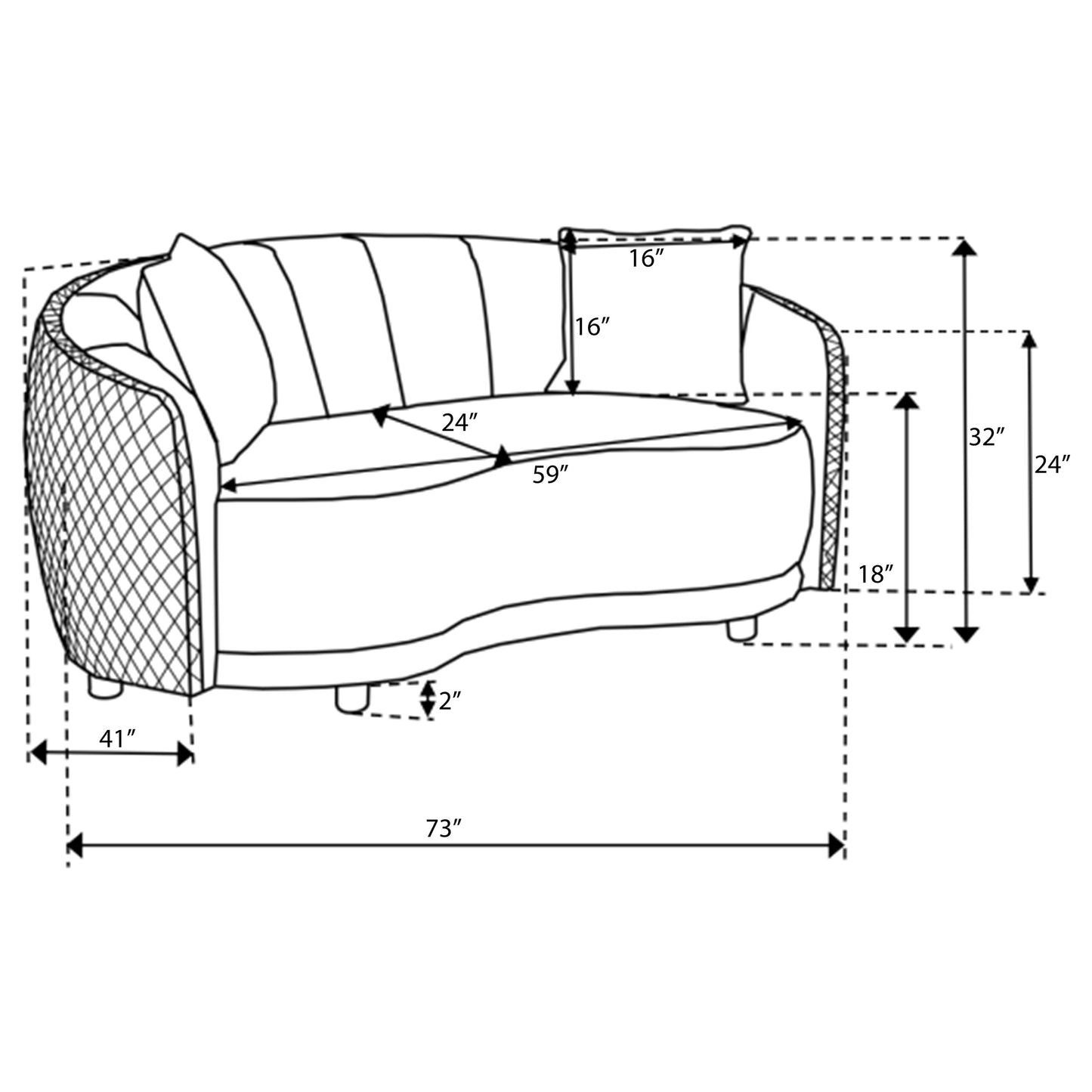 Brookside Velvet Upholstered Curved Loveseat Dark Grey