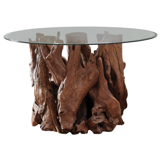 Asbury Round 60-inch Glass Top Dining Table Teak Brown