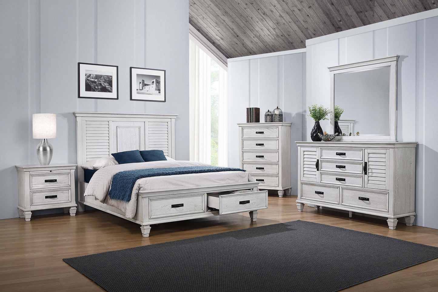 Franco 5-drawer Dresser with Mirror Distressed White