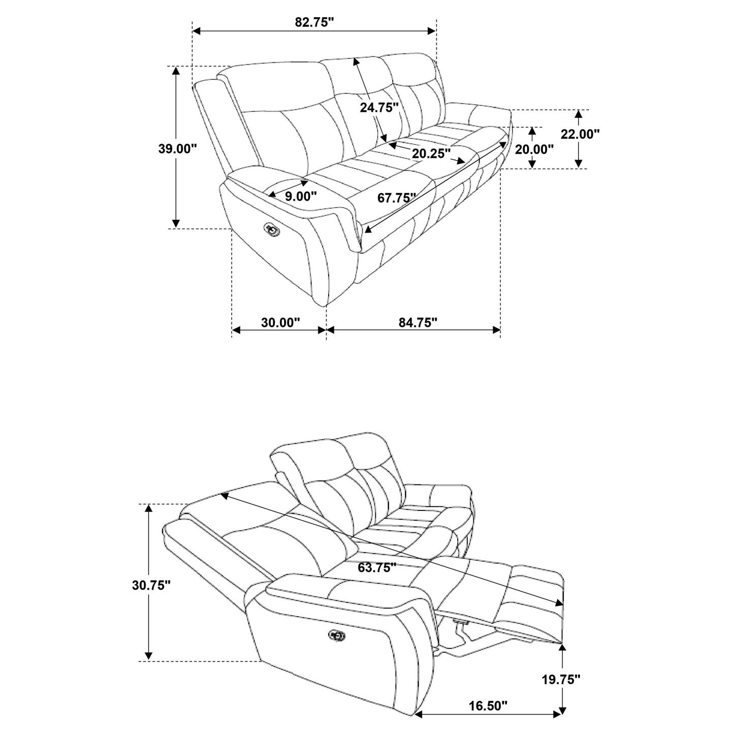 Lawrence 3-piece Upholstered Reclining Sofa Set Charcoal