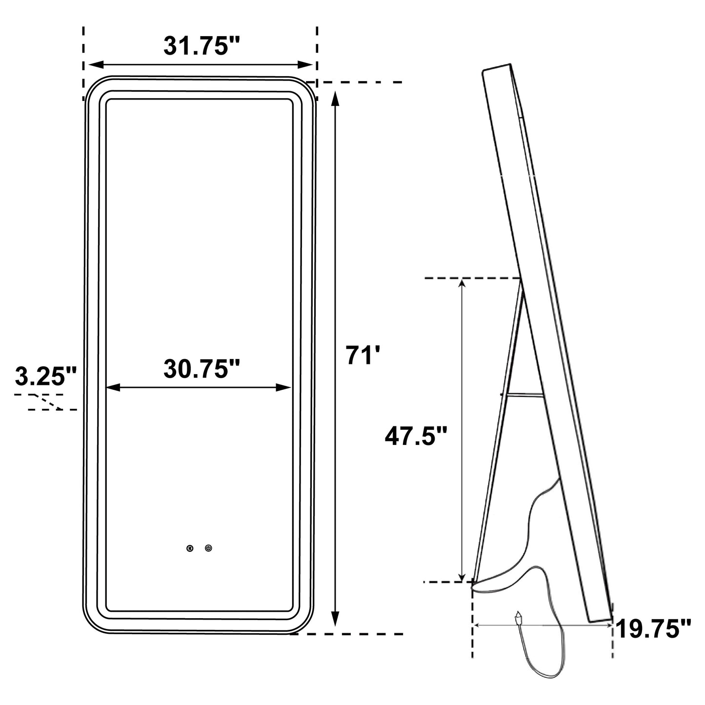 Glendora 32 x 71 Inch LED Standing Mirror BT Speakers Black