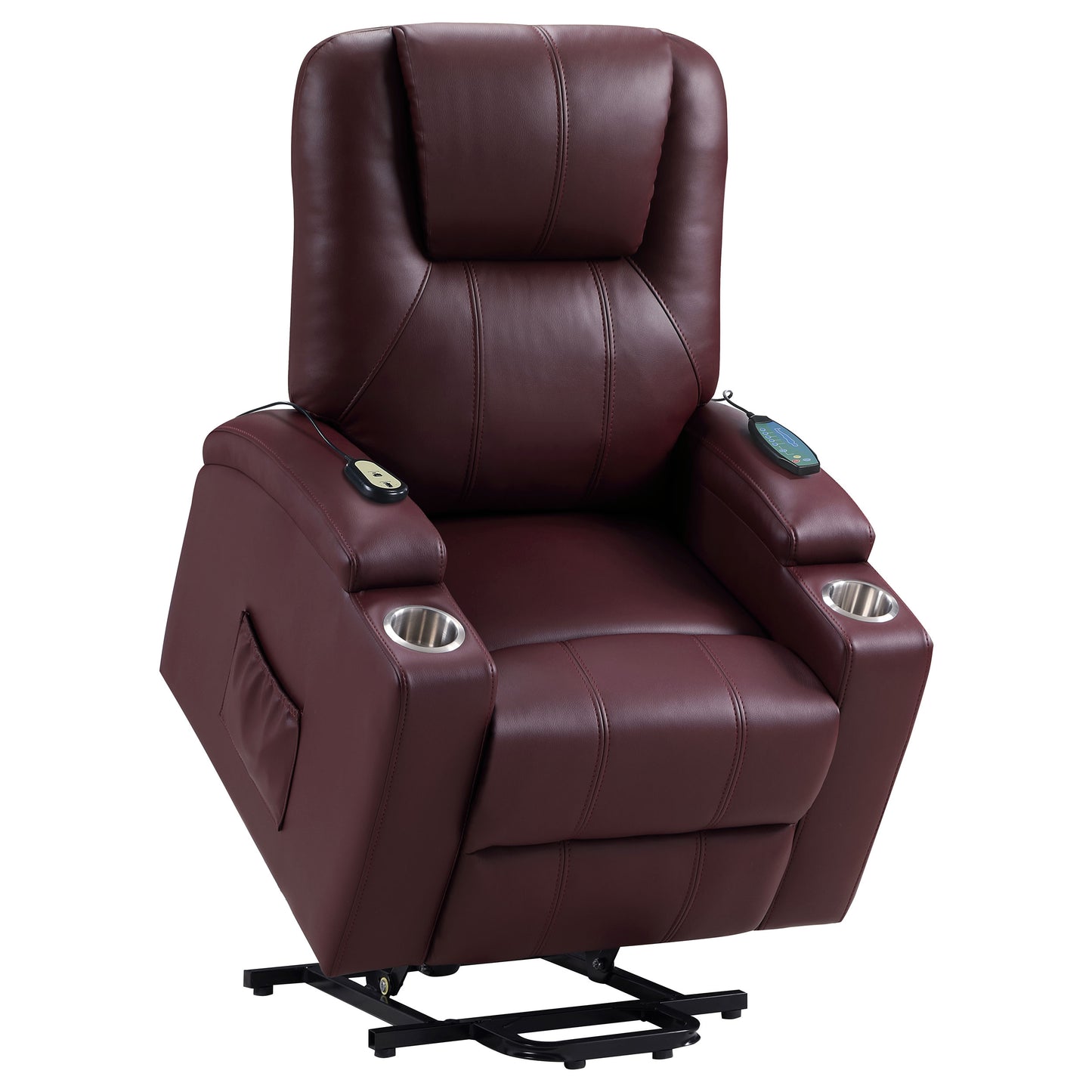 Armstrong Upholstered Power Lift Massage Recliner Wine Red