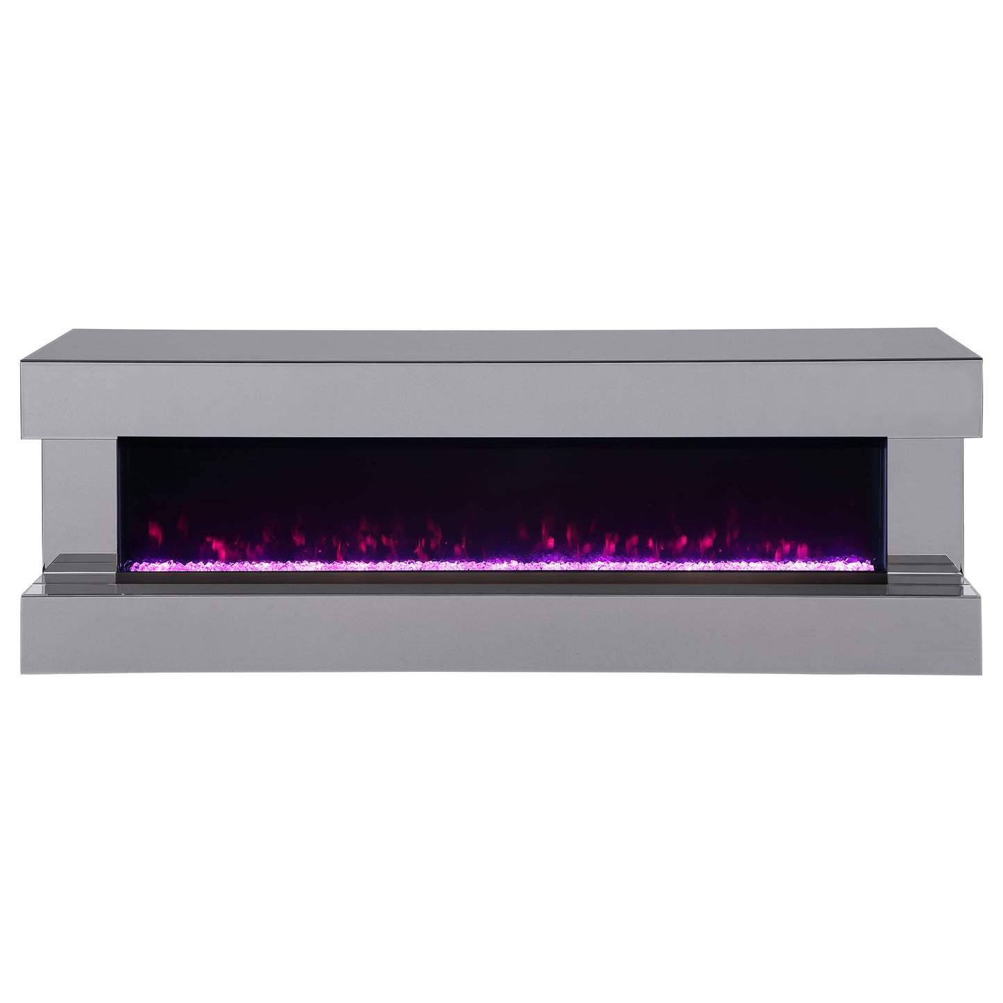 Vallerie 71" TV Stand with Visual Flame Box Grey Mirror