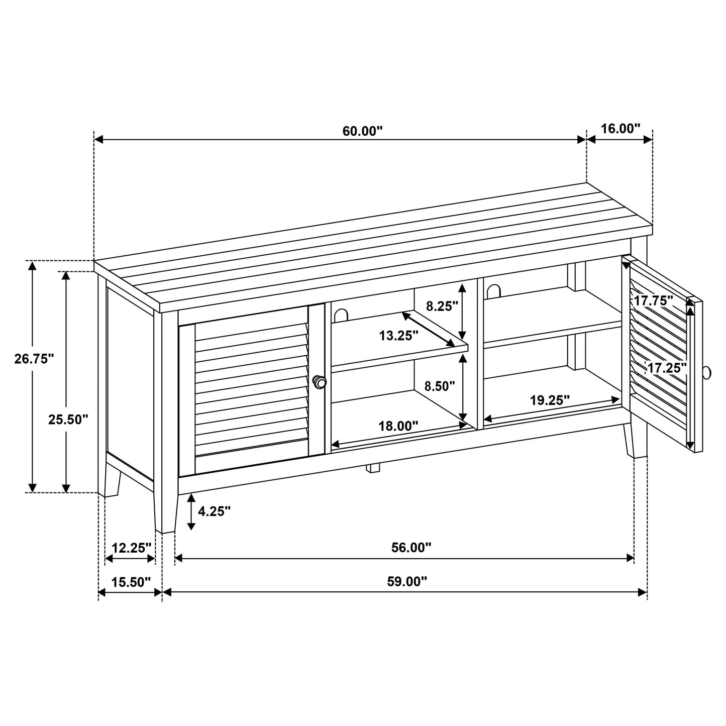 Concord 2-door 60-inch TV Stand Console Distressed Java