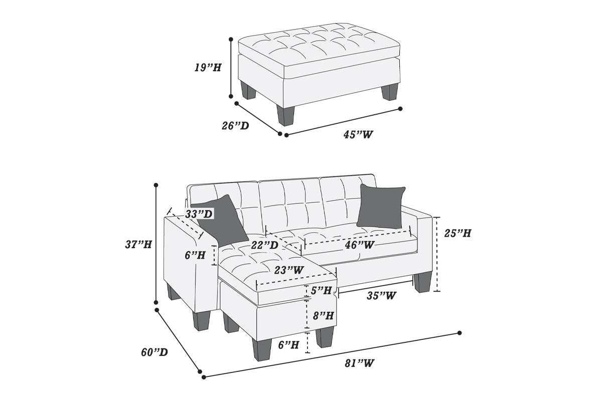 Reversible Sectional Set W/ Ottoman