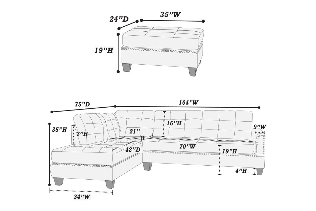 Reversible Sectional Set W/ Ottoman