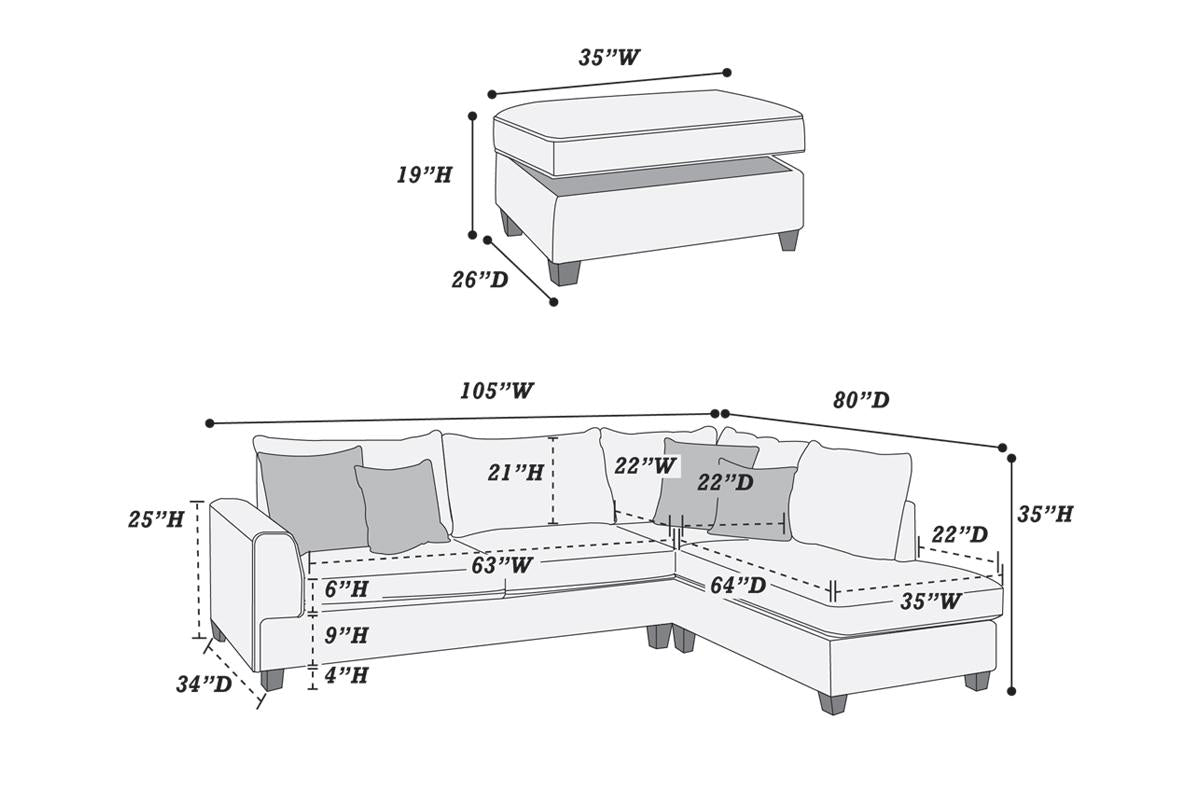 3-Piece Sectional Set W/ Ottoman