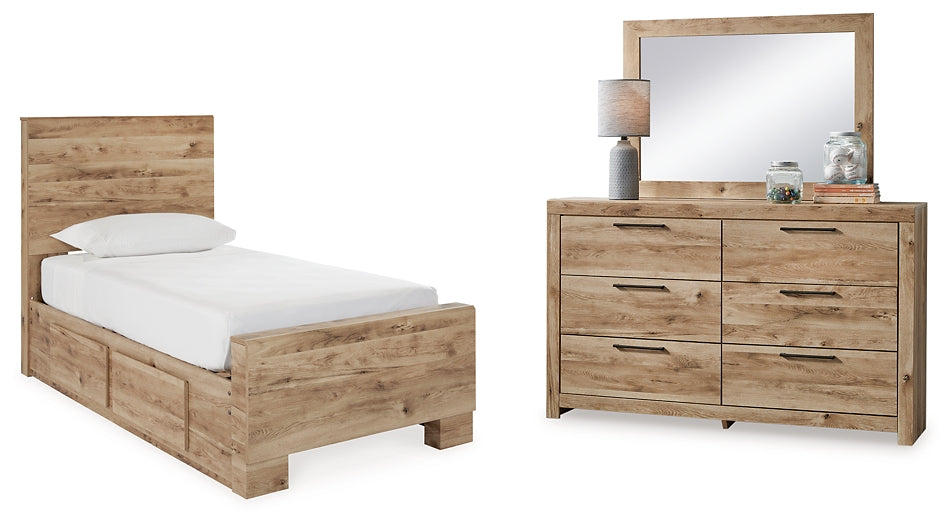 Hyanna Twin Panel Bed with Storage with Mirrored Dresser