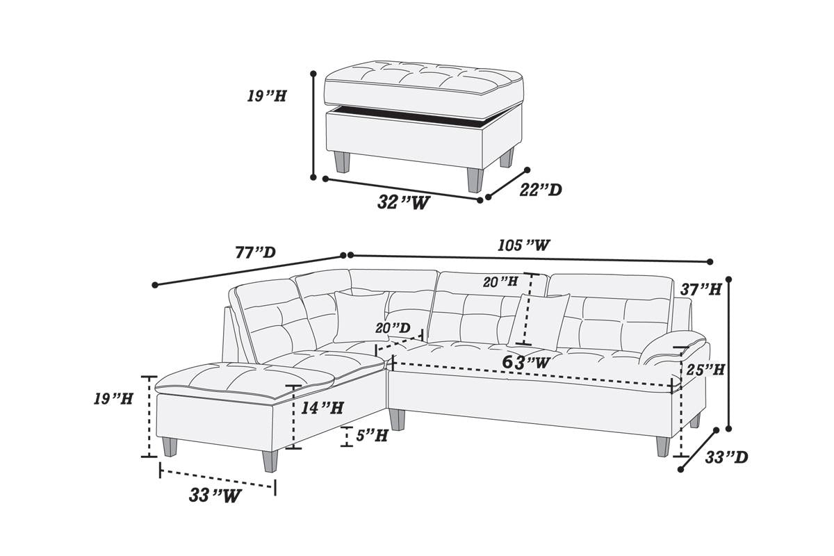 3-Piece Sectional Set W/ Ottoman