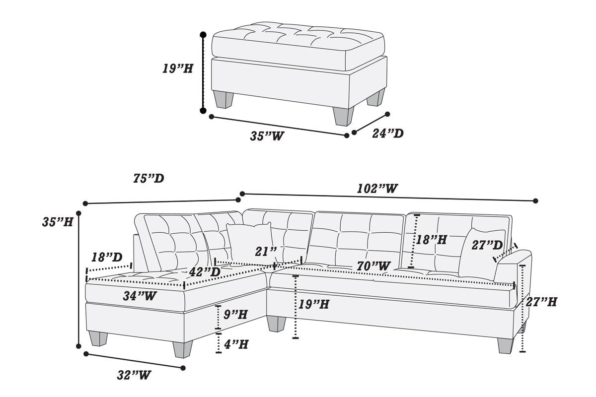 Reversible Sectional Set W/ Ottoman