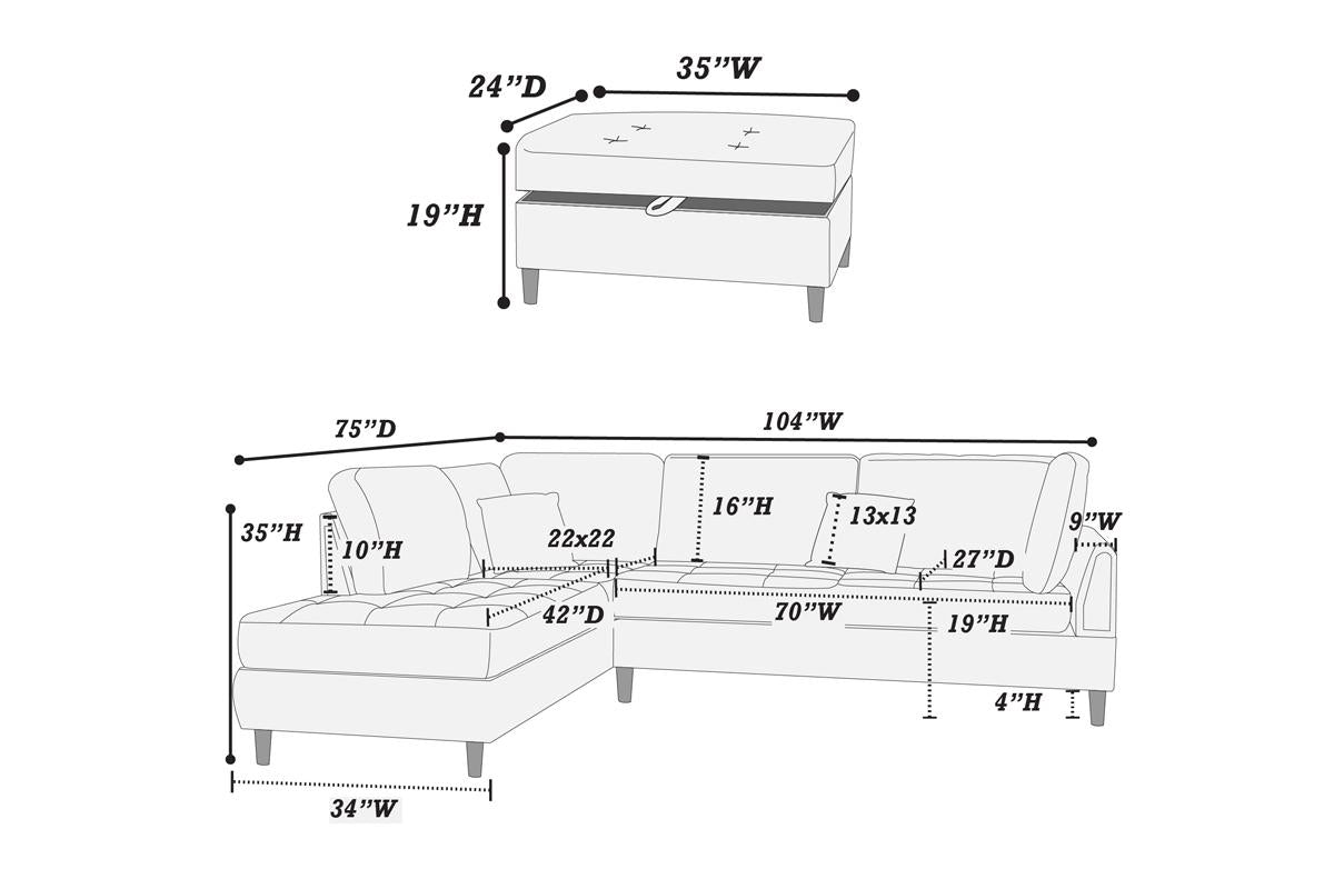 3-Piece Sectional Set W/ Ottoman