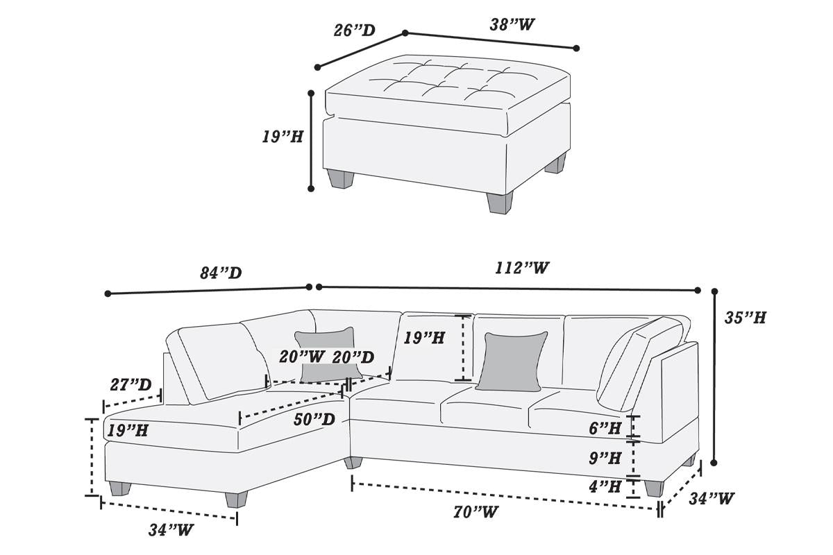 3-Piece Sectional Set W/ Ottoman