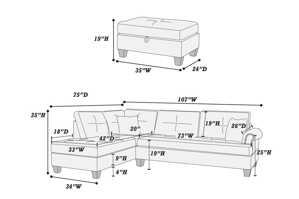 3-Piece Sectional Set W/ Ottoman