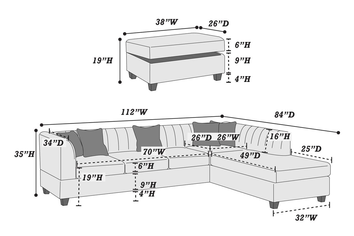 3-Piece Sectional Set W/ Ottoman