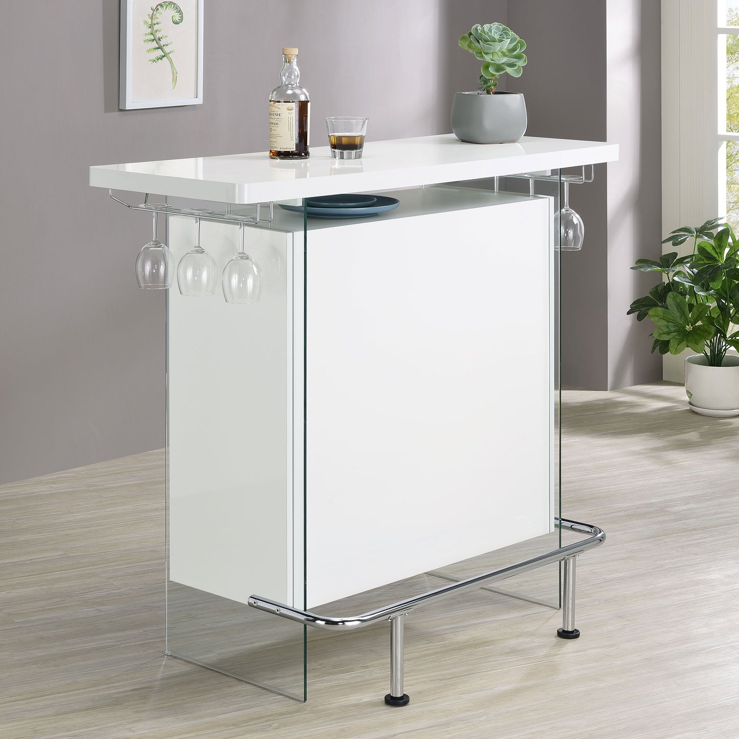 Acosta Freestanding Home Bar Wine Cabinet White High Gloss