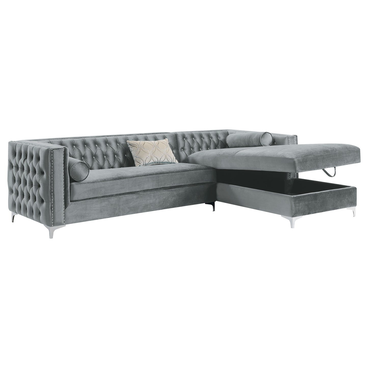 Bellaire Upholstered Storage Chaise Sectional Sofa Grey
