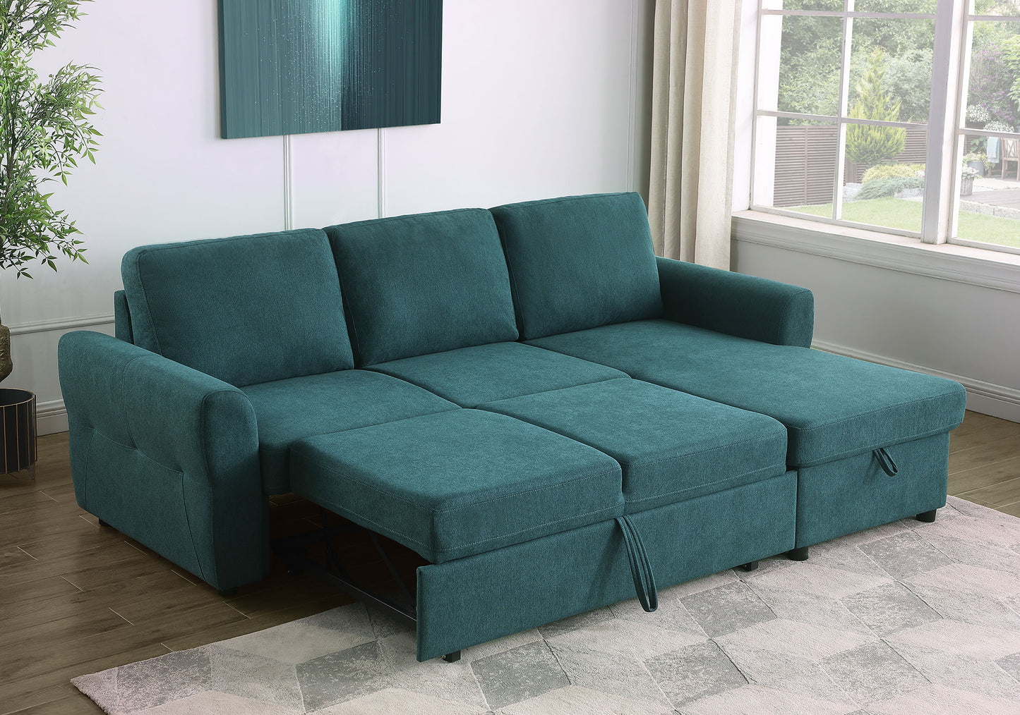 Samantha Upholstered Storage Sleeper Sectional Sofa Teal