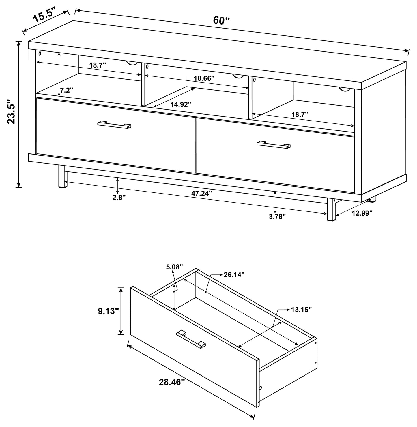 Casey 2-drawer Engineered Wood 60" TV Stand Cappuccino