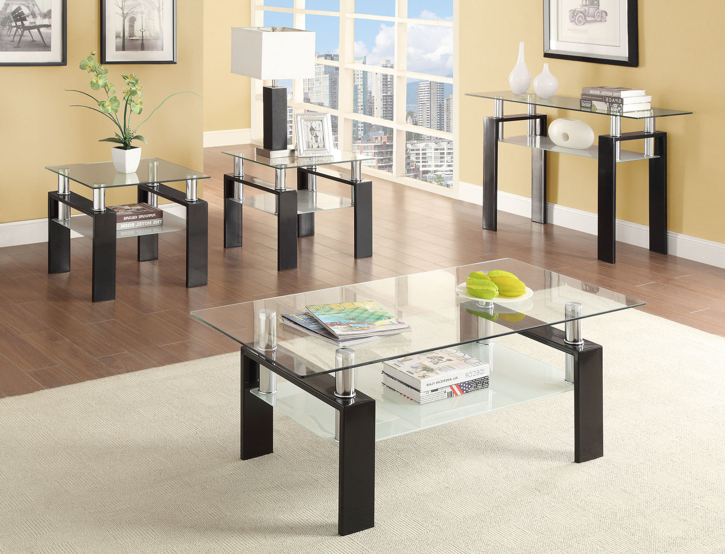 Dyer Rectangular Glass Top Entryway Sofa Console Table Black