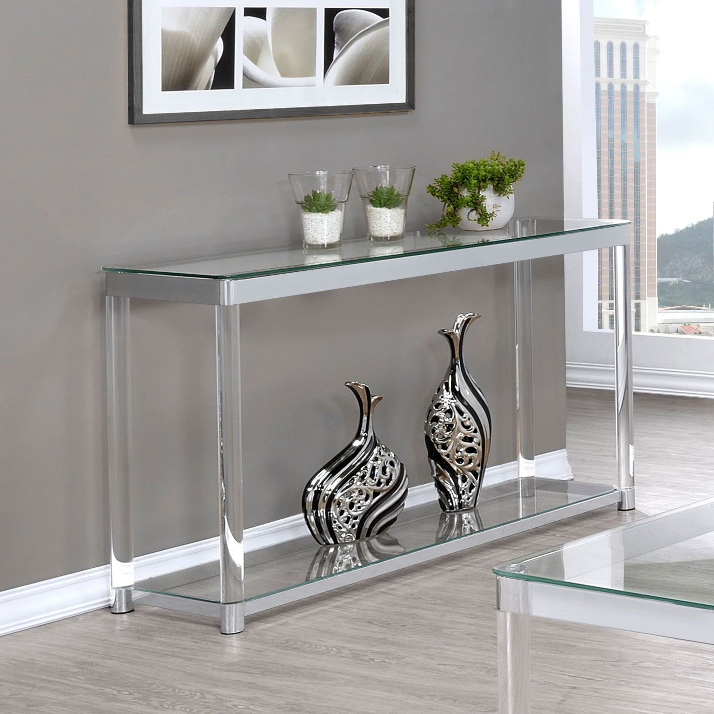 Anne Acrylic Glass Top Entryway Sofa Console Table Chrome