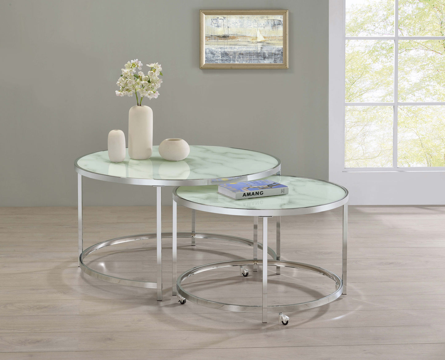 Lynn 2-piece Round Glass Top Nesting Coffee Table Chrome
