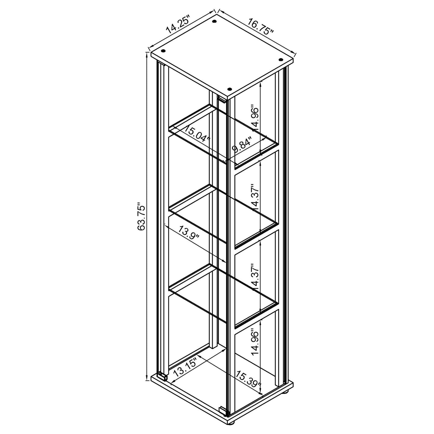 Cyclamen 4-shelf Clear Glass Curio Display Cabinet Black