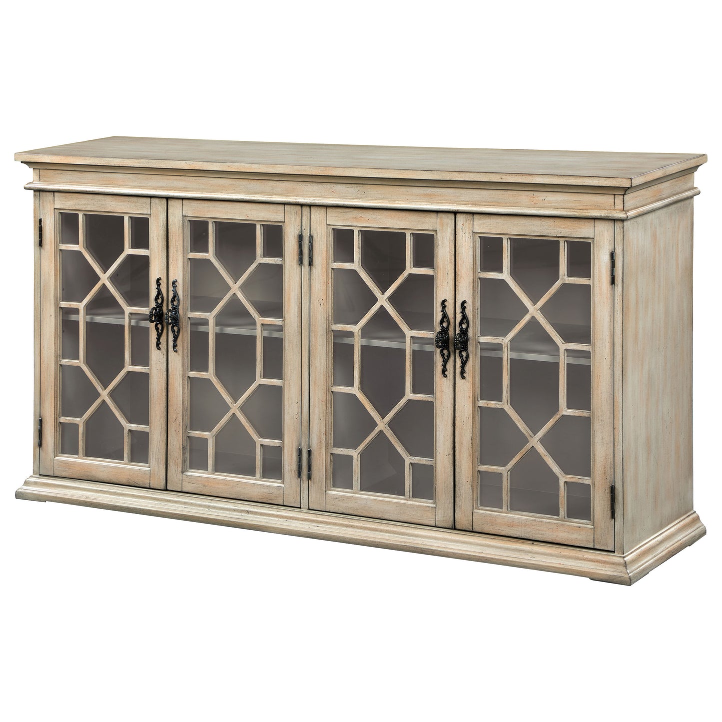 Kiara 4-door Wood Lattice Storage Accent Cabinet Light Honey